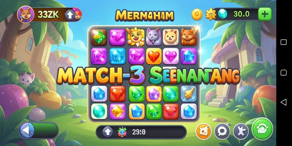 Tampilan gameplay seru dari 33ZK yang menampilkan kombinasi objek Match-3.
