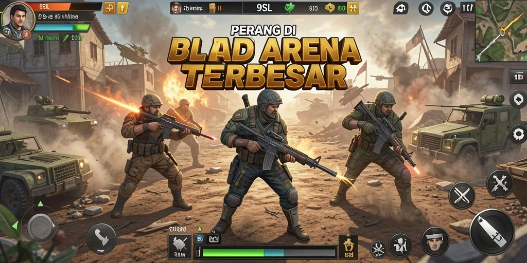 Tampilan layar gameplay 9SL di arena pertarungan yang menegangkan.