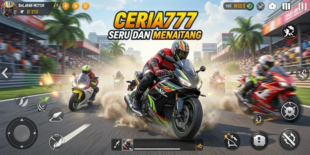 Tampilan gameplay seru dalam balapan motor di CERIA777.