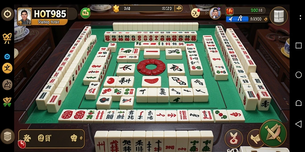 Gameplay HOT985 menampilkan momen mendebarkan saat menyusun batu Mahjong.