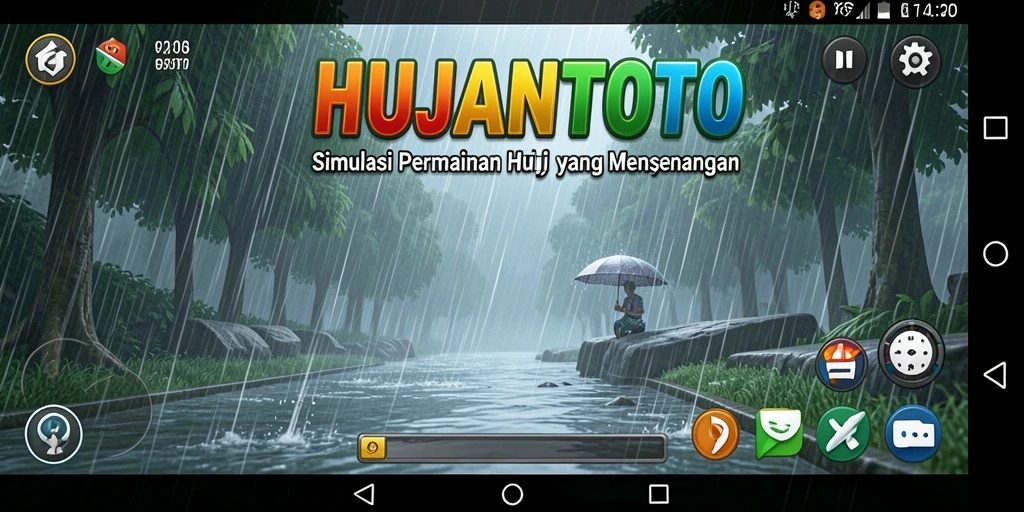 Screenshot gameplay HUJANTOTO menunjukkan efek hujan yang dinamis dan menarik.