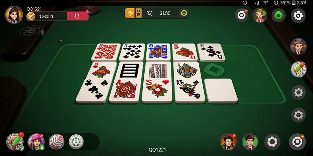 Tampilan gameplay seru dari QQ1221 yang menggambarkan permainan Domino.